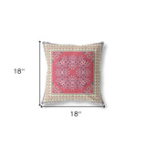 18" X 18" Red And Cream Blown Seam Floral Indoor Outdoor Throw Pillow