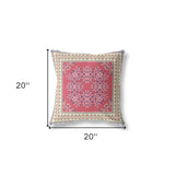 18" X 18" Red And Cream Blown Seam Floral Indoor Outdoor Throw Pillow