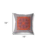 16" X 16" Orange And Gray Blown Seam Floral Indoor Outdoor Throw Pillow