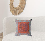 18" X 18" Orange And Gray Blown Seam Floral Indoor Outdoor Throw Pillow