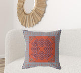 18" X 18" Orange And Gray Blown Seam Floral Indoor Outdoor Throw Pillow