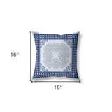 16" X 16" Light Blue Blown Seam Floral Indoor Outdoor Throw Pillow