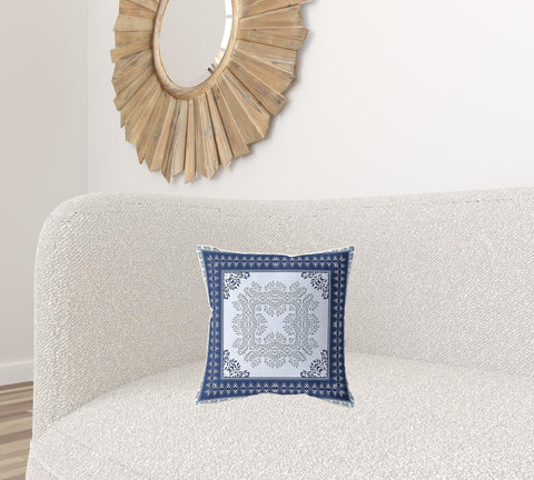 16" X 16" Light Blue Blown Seam Floral Indoor Outdoor Throw Pillow