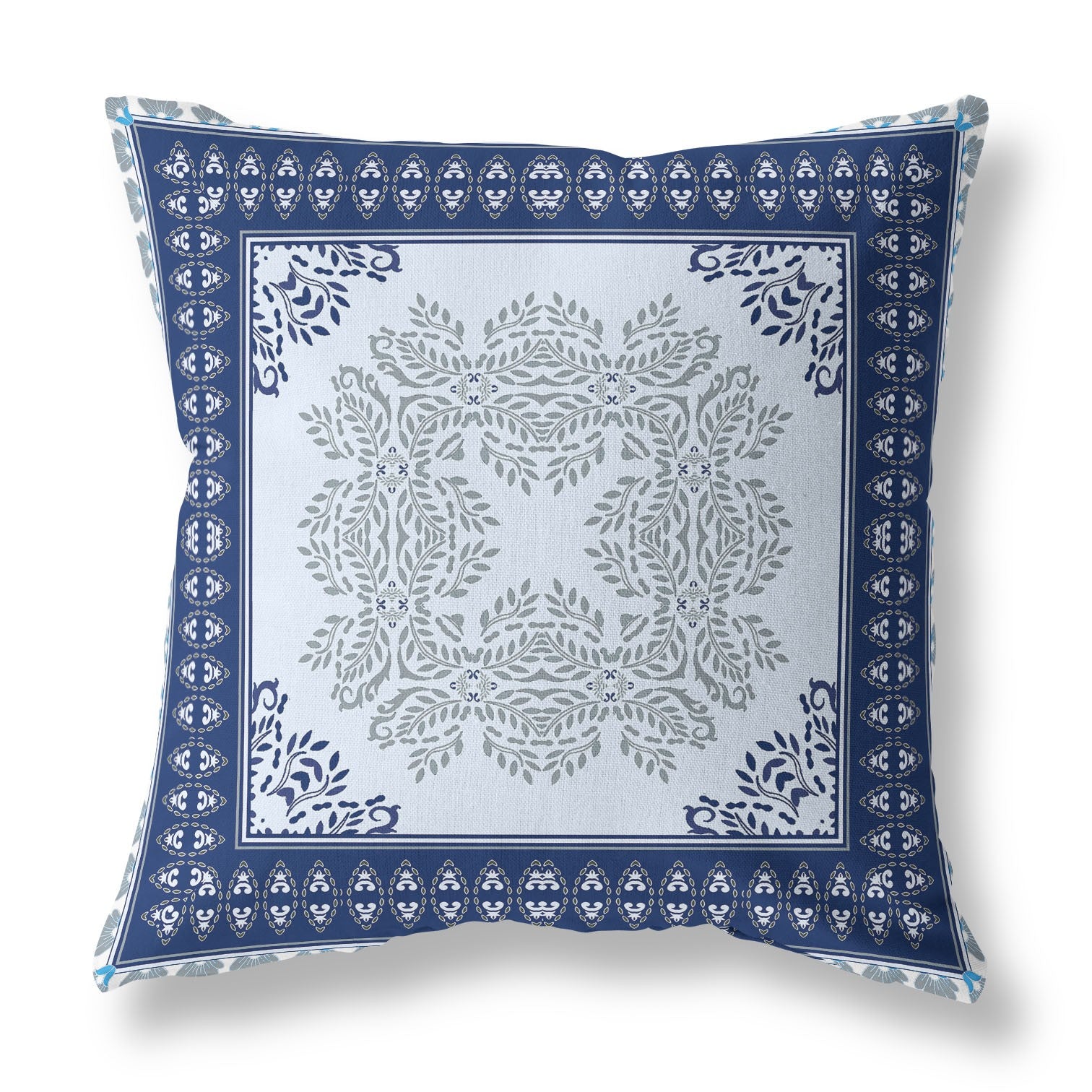 18" X 18" Light Blue Blown Seam Floral Indoor Outdoor Throw Pillow