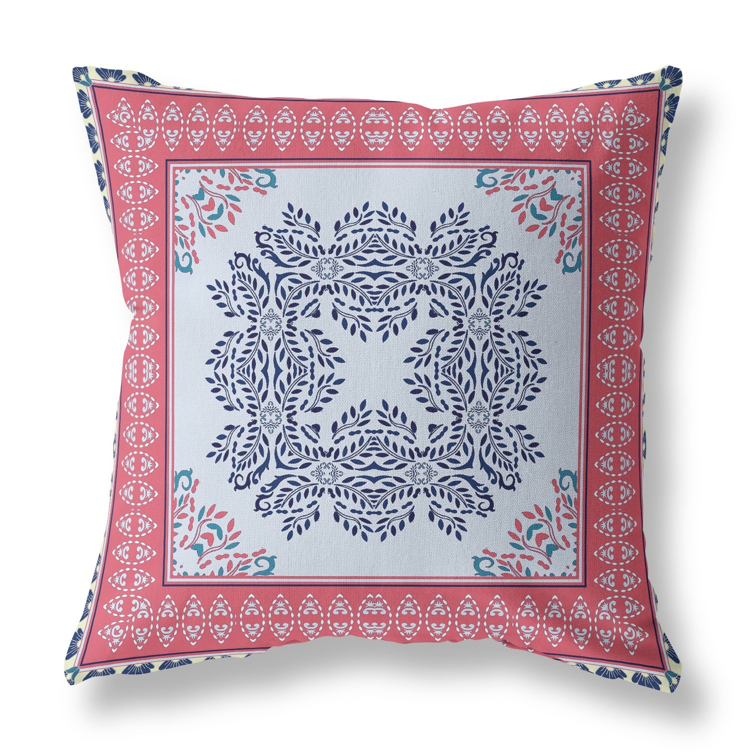 16" X 16" Light Pink Blown Seam Floral Indoor Outdoor Throw Pillow