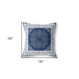 16" X 16" Indigo And White Blown Seam Floral Indoor Outdoor Throw Pillow