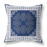 18" X 18" Indigo And White Blown Seam Floral Indoor Outdoor Throw Pillow