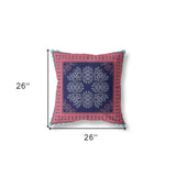 18" X 18" Indigo And Pink Blown Seam Floral Indoor Outdoor Throw Pillow