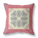 16" X 16" Cream And Pink Blown Seam Floral Indoor Outdoor Throw Pillow