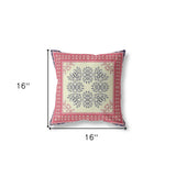 16" X 16" Cream And Pink Blown Seam Floral Indoor Outdoor Throw Pillow