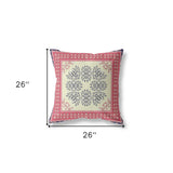 18" X 18" Cream And Pink Blown Seam Floral Indoor Outdoor Throw Pillow