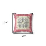 18" X 18" Cream And Pink Blown Seam Floral Indoor Outdoor Throw Pillow