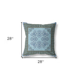 18" X 18" Blue And Green Blown Seam Floral Indoor Outdoor Throw Pillow