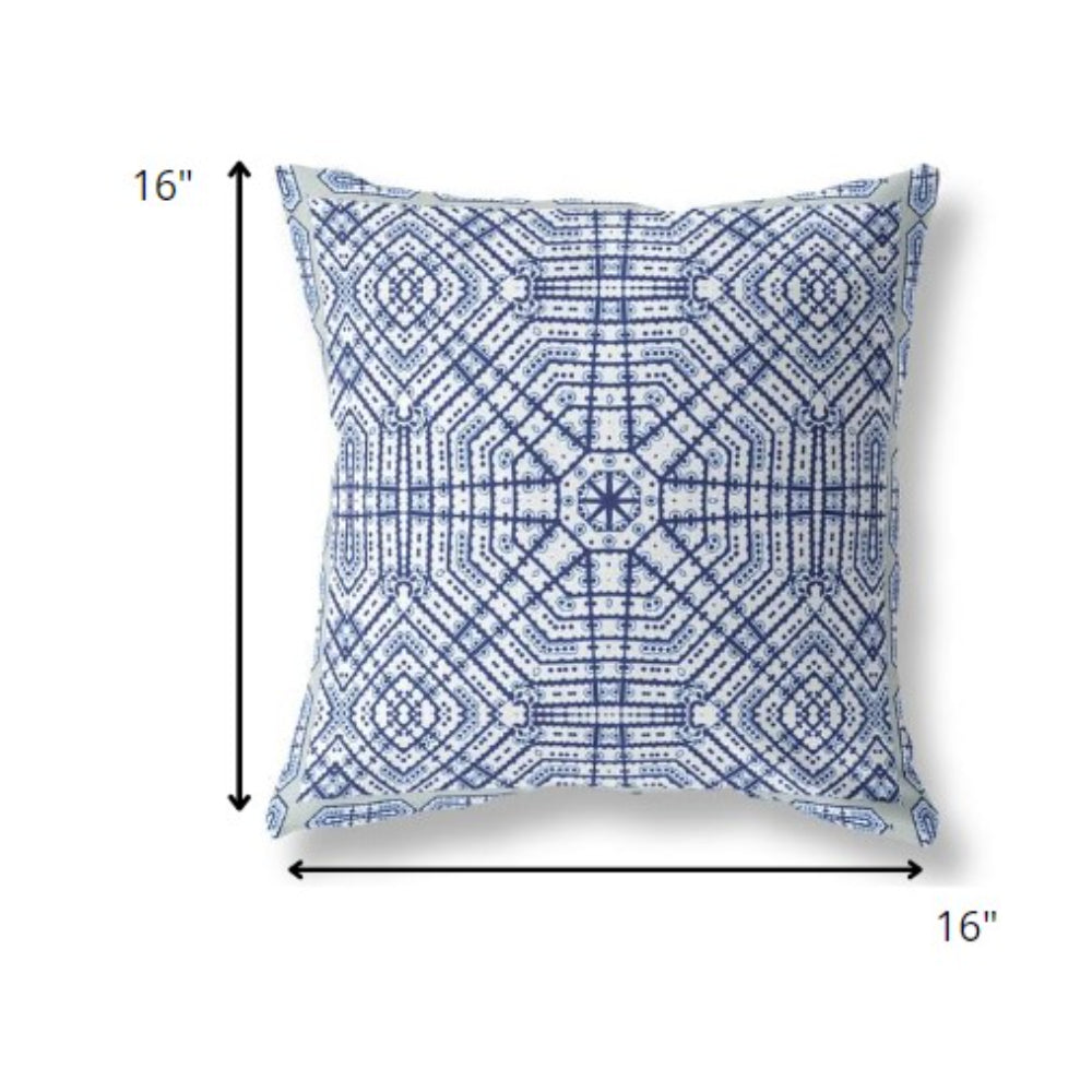 16” Navy White Geostar Indoor Outdoor Throw Pillow