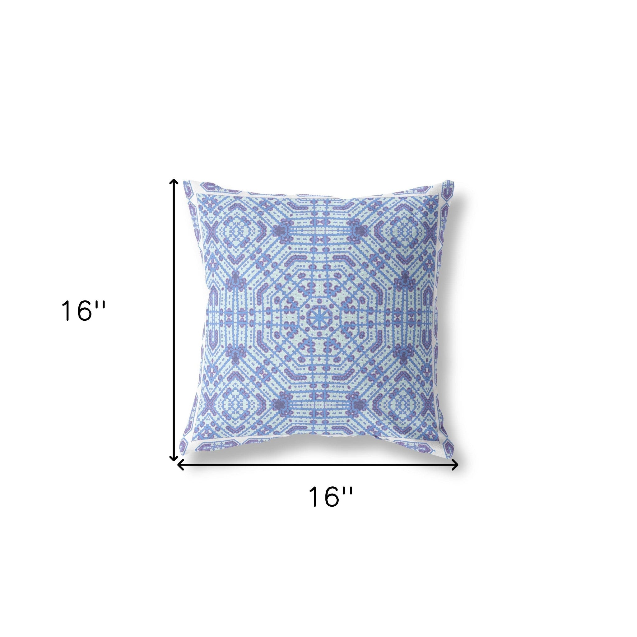 16” Cyan Blue Geostar Indoor Outdoor Throw Pillow