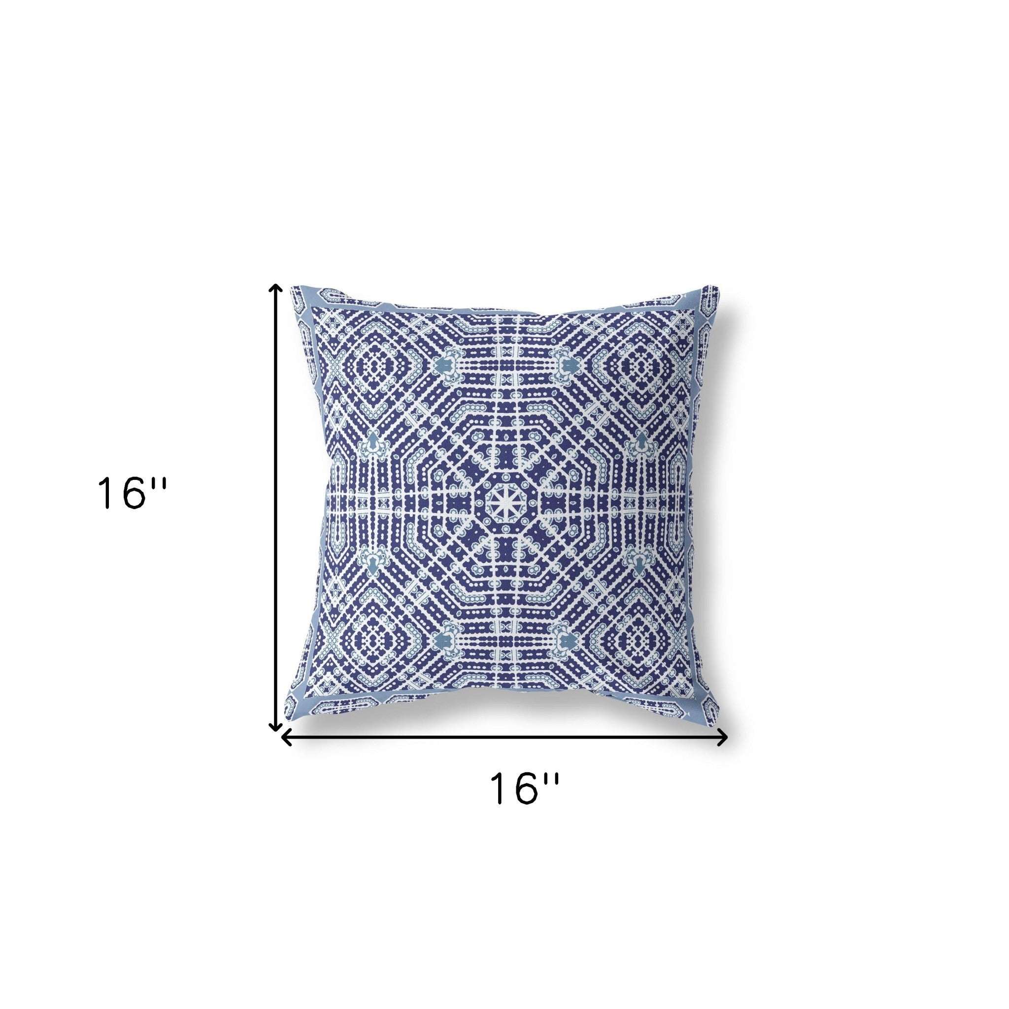 16” Indigo Blue Geostar Indoor Outdoor Throw Pillow