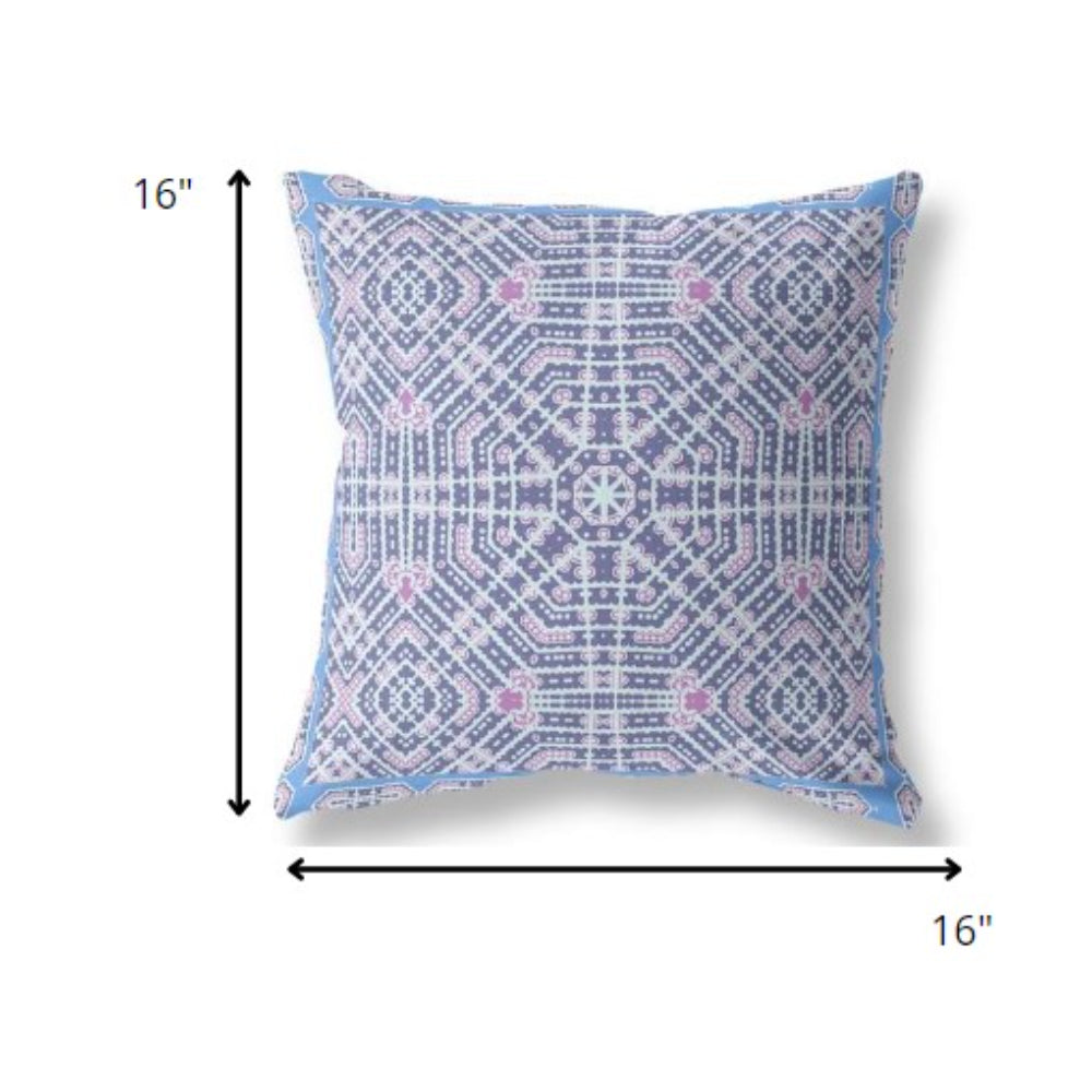 16” Lilac Blue Geostar Indoor Outdoor Throw Pillow