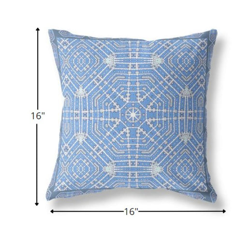 16” Blue White Geostar Indoor Outdoor Throw Pillow