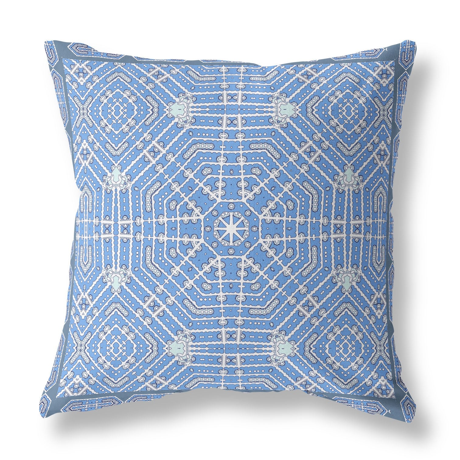 20” Blue White Geostar Indoor Outdoor Throw Pillow