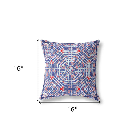 16” Blue Red Geostar Indoor Outdoor Throw Pillow