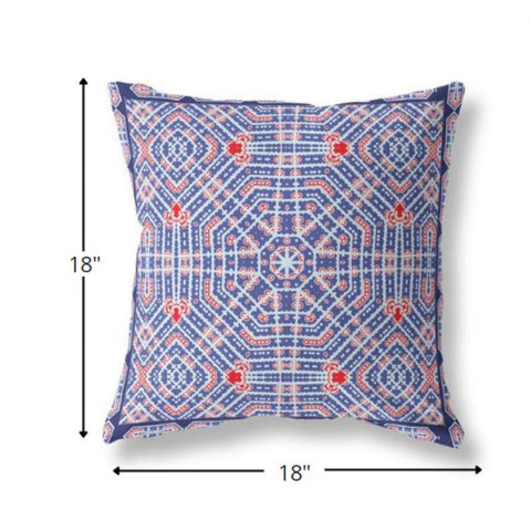 18” Blue Red Geostar Indoor Outdoor Throw Pillow