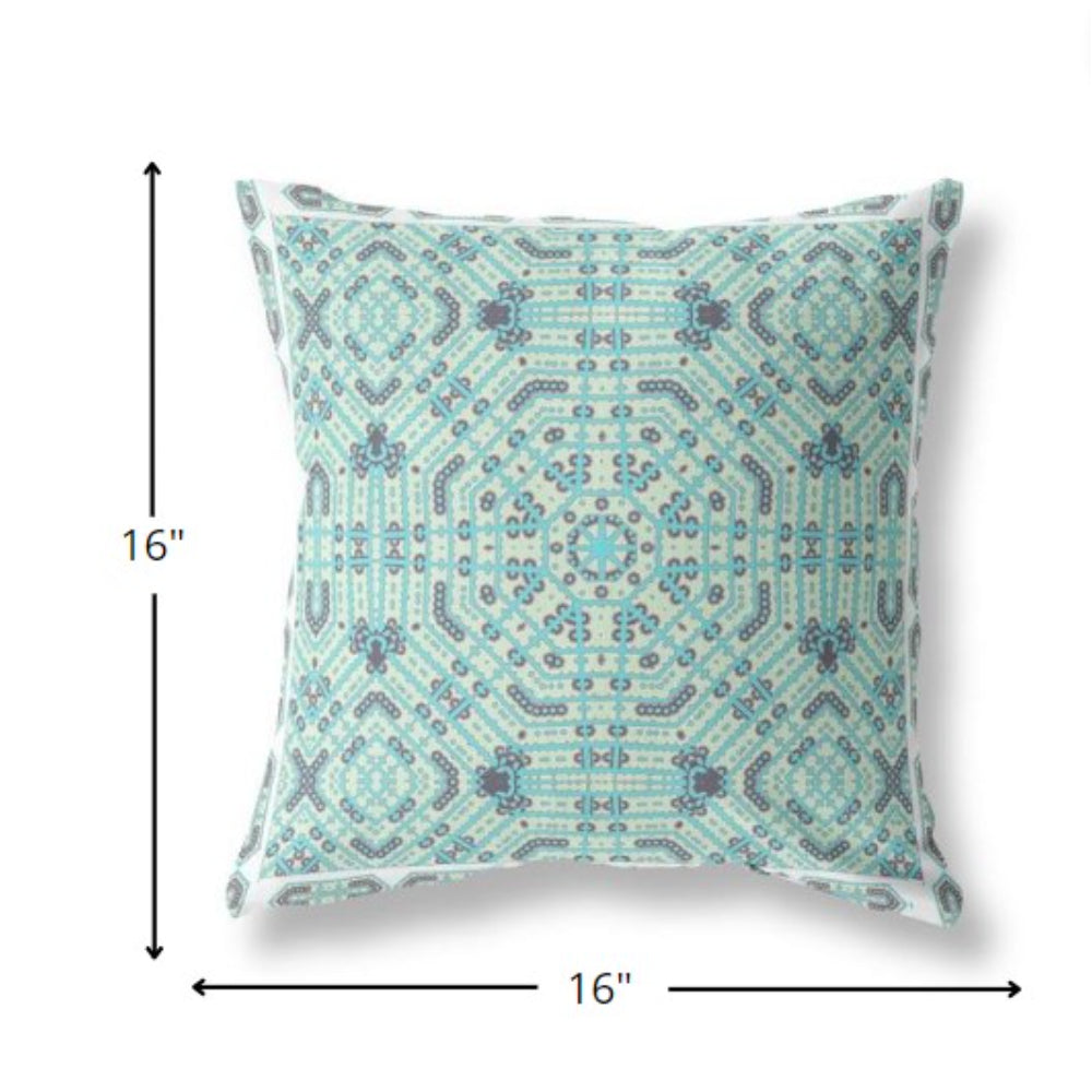 16” Aqua Geostar Indoor Outdoor Throw Pillow