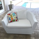 14" X 20" Red And White Blown Seam Lumbar Indoor Outdoor Pillow