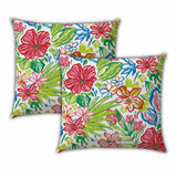 Set Of Three 18" X 18" Red And Blue Blown Seam Floral Throw Indoor Outdoor Pillow