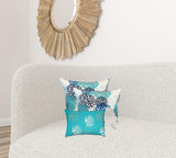 Set Of Three 18" X 18" Blue And White Blown Seam Coastal Throw Indoor Outdoor Pillow