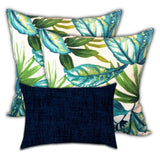 Set Of Three 18" X 18" White And Blue Blown Seam Tropical Throw Indoor Outdoor Pillow