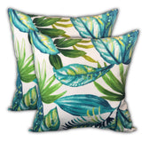 Set Of Three 18" X 18" White And Blue Blown Seam Tropical Throw Indoor Outdoor Pillow