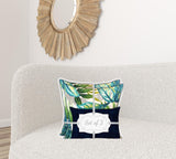 Set Of Three 18" X 18" White And Blue Blown Seam Tropical Throw Indoor Outdoor Pillow