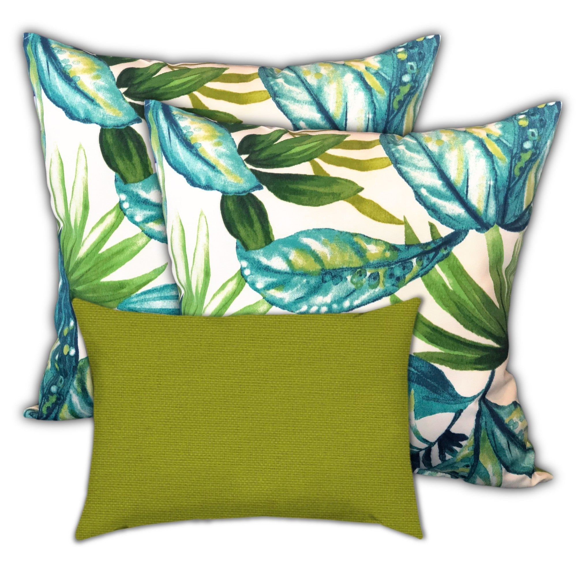 Set Of Three 18" X 18" White And Blue Blown Seam Tropical Throw Indoor Outdoor Pillow