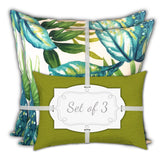 Set Of Three 18" X 18" White And Blue Blown Seam Tropical Throw Indoor Outdoor Pillow