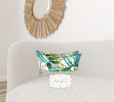 Set Of Three 18" X 18" White And Blue Blown Seam Tropical Throw Indoor Outdoor Pillow