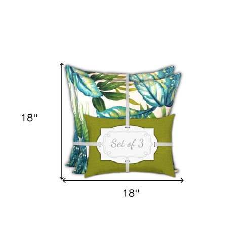 Set Of Three 18" X 18" White And Blue Blown Seam Tropical Throw Indoor Outdoor Pillow