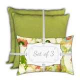 Set Of Three 18" X 18" Green And White Blown Seam Floral Throw Indoor Outdoor Pillow