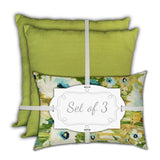 Set Of Three 18" X 18" Green And Blue Blown Seam Floral Throw Indoor Outdoor Pillow