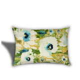 Set Of Three 18" X 18" Green And Blue Blown Seam Floral Throw Indoor Outdoor Pillow