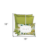 Set Of Three 18" X 18" Green And Blue Blown Seam Floral Throw Indoor Outdoor Pillow