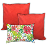 Set Of Three 18" X 18" Red And White Zippered Solid Color Throw Indoor Outdoor Pillow