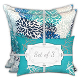 Set Of Three 18" X 18" Blue And White Zippered Coastal Throw Indoor Outdoor Pillow