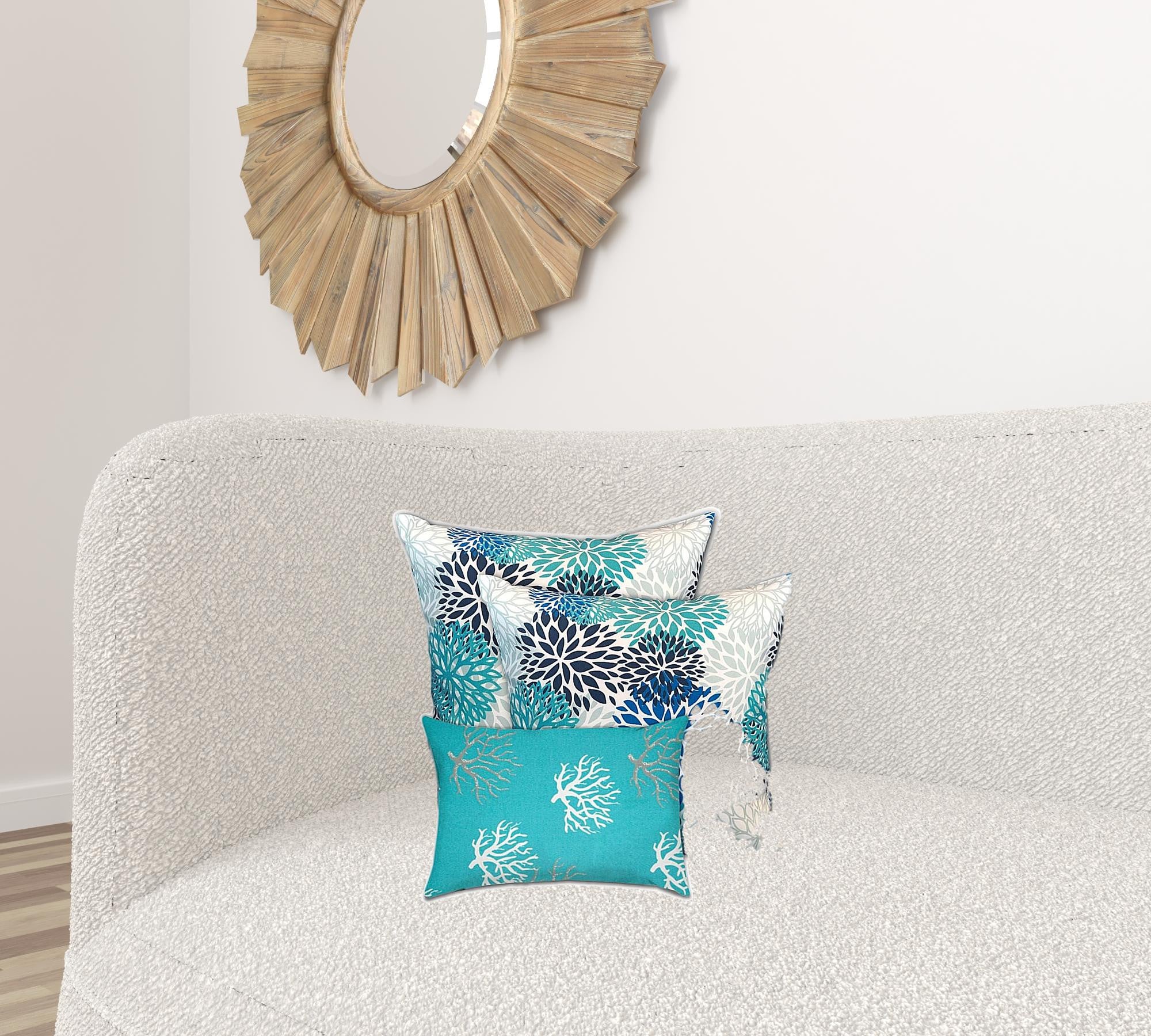 Set Of Three 18" X 18" Blue And White Zippered Coastal Throw Indoor Outdoor Pillow