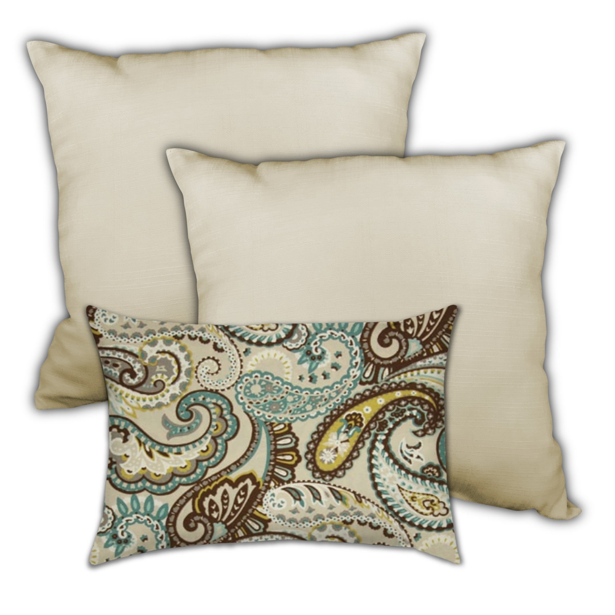 Set Of Three 18" X 18" Brown And Tan Zippered Paisley Throw Indoor Outdoor Pillow