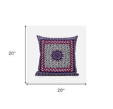 20" X 20" Dark Blue And Grey Blown Seam Floral Indoor Outdoor Throw Pillow