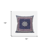 16" X 16" Grey And Blue Blown Seam Floral Indoor Outdoor Throw Pillow