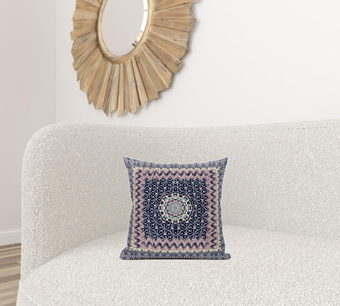 16" X 16" Grey And Blue Blown Seam Floral Indoor Outdoor Throw Pillow