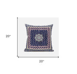 20" X 20" Grey And Blue Blown Seam Floral Indoor Outdoor Throw Pillow