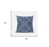 16" X 16" Dark Blue And Gray Blown Seam Paisley Indoor Outdoor Throw Pillow