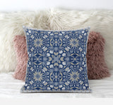 18" X 18" Dark Blue And Gray Blown Seam Paisley Indoor Outdoor Throw Pillow